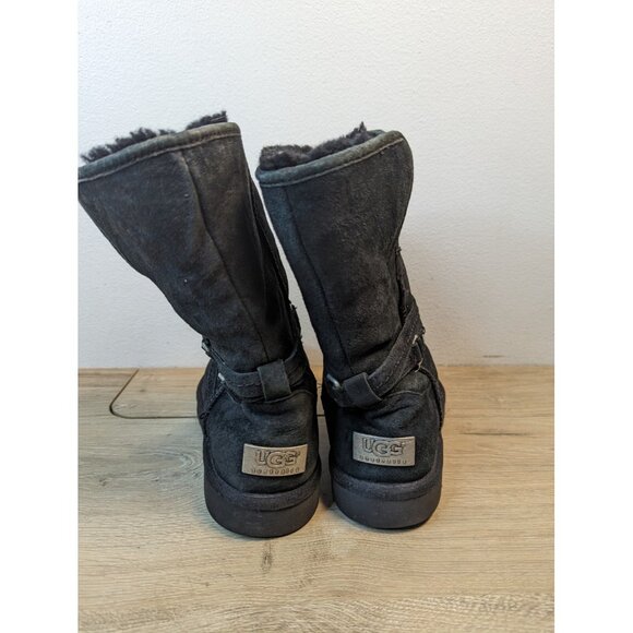 UGG Australia PALISADE Black Short Boots Suede Sheepskin Womens 1007700 - Picture 4 of 9